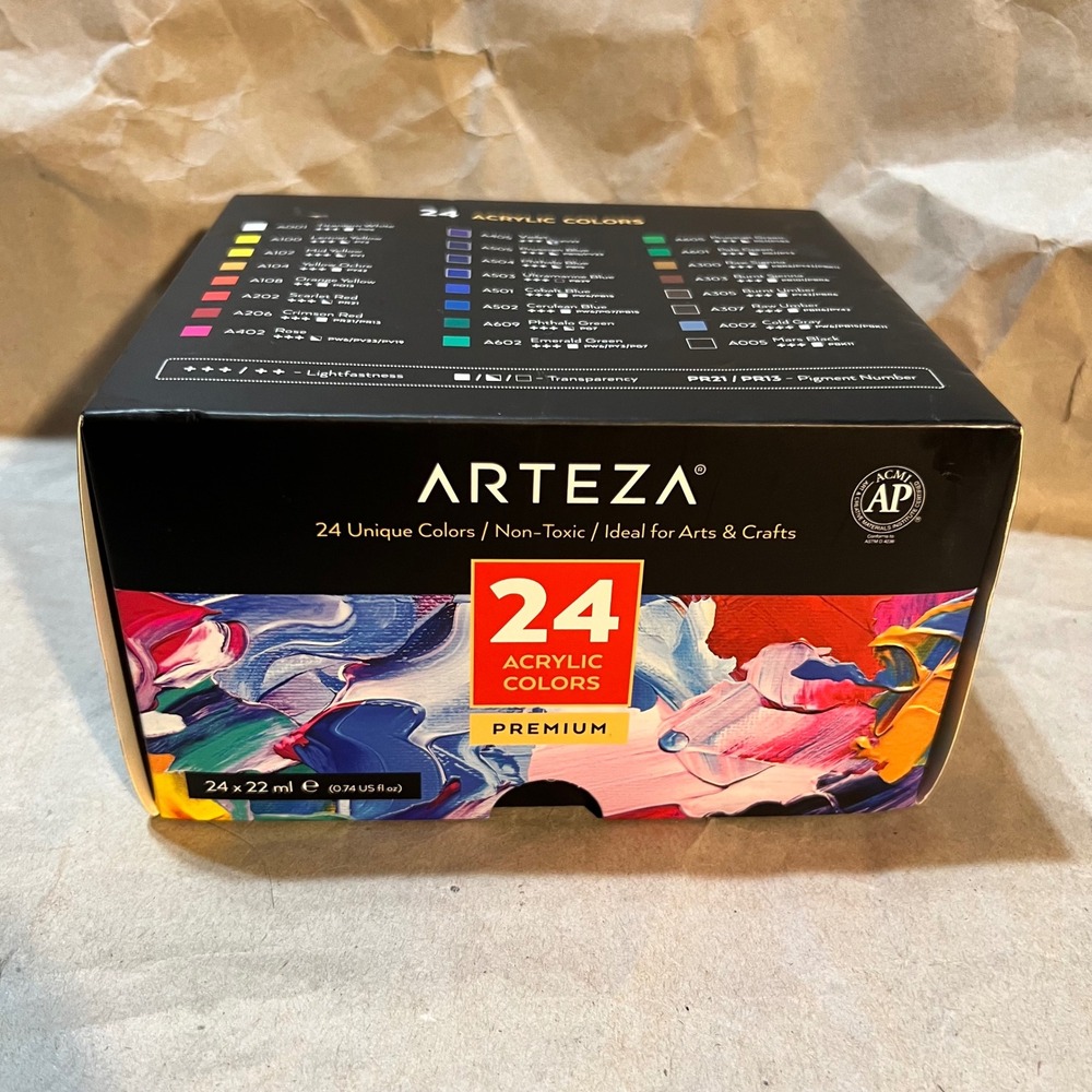 Arteza 24-Piece Acrylic Paint Set 22ml Tubes Multicolor Premium ARTZ-8152